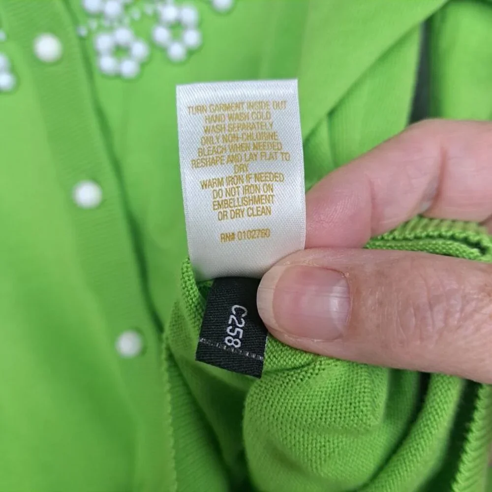 Kate Spade Beaded Floral Embellished 3/4 Sleeve Cardigan in Green Cotton Size S